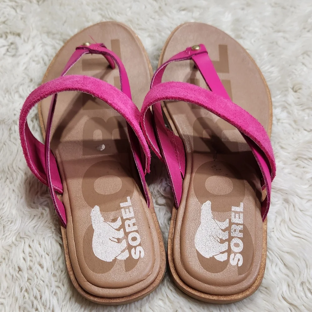 SOREL Ella II Easy Flip Sandals In Fuchsia Fizz Pink / Sea Salt Womens US 7 - Picture 7 of 9